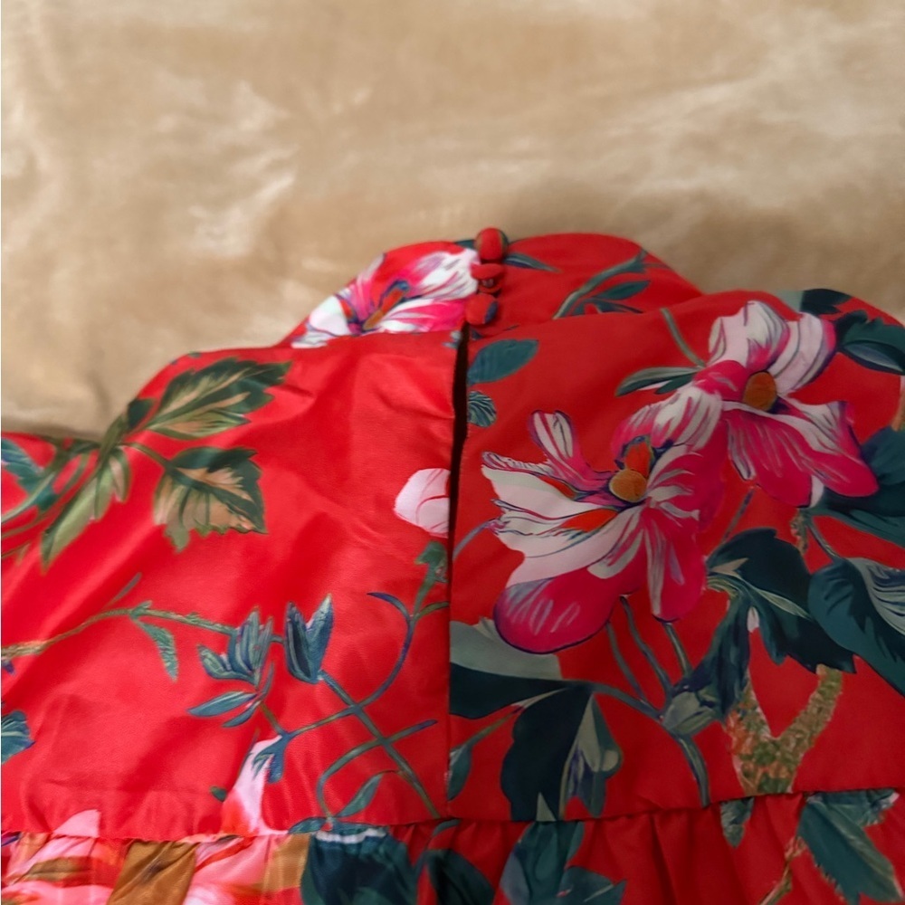 Anthropologie Red Floral Puff Sleeve Mini Dress Small - Picture 9 of 9